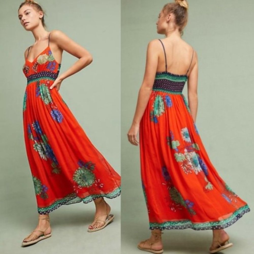 Anthropologie Maeve Ikebana Flowy Floral Maxi Dress Gem